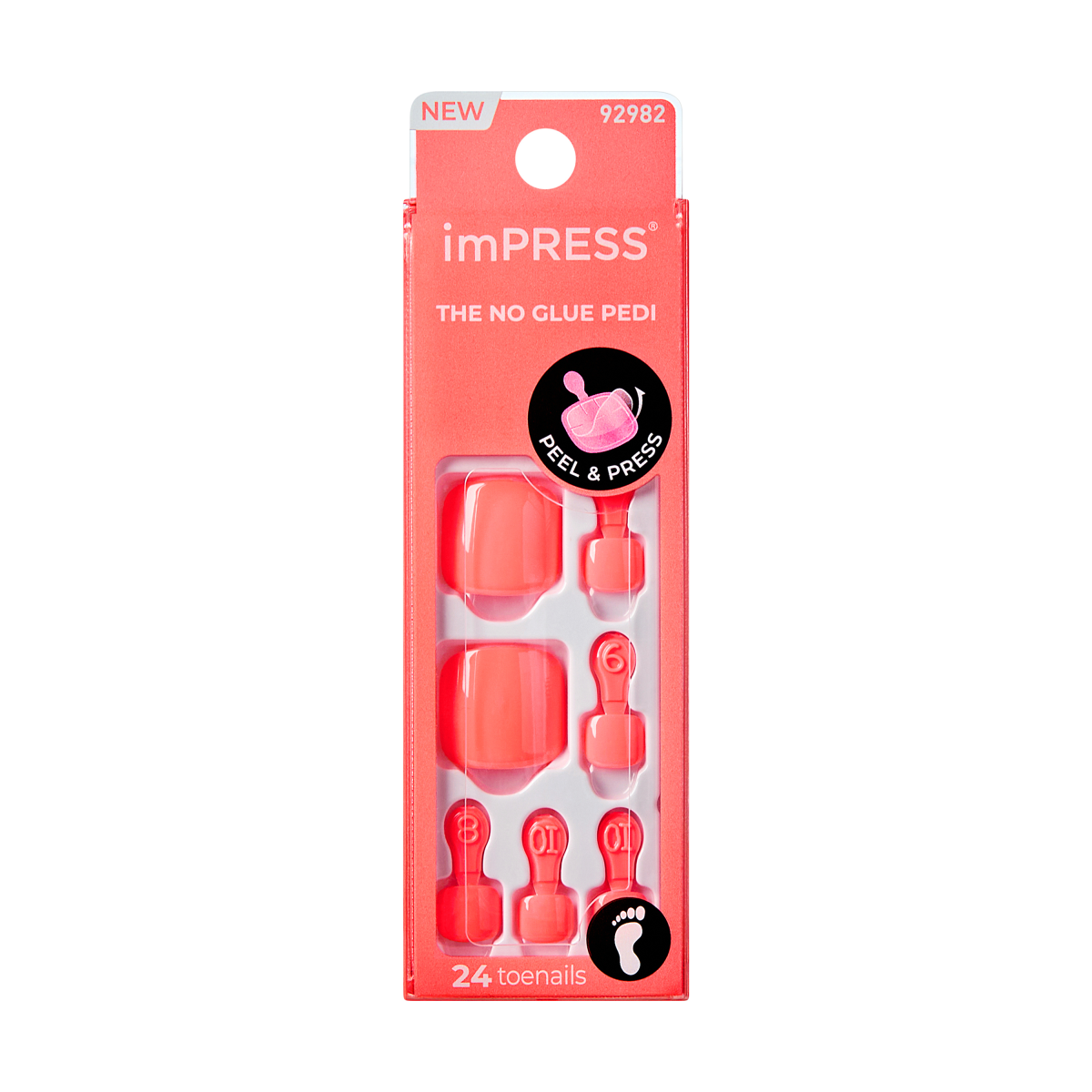Impress Design No Glue Fake Press On Toenails- Sweet as Honey | Solid, Orange, Short, Squoval, Pedicure