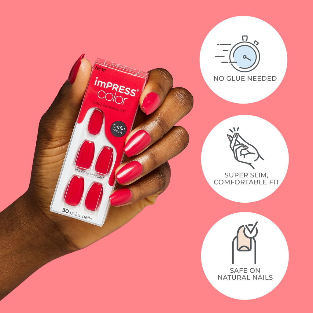 Impress Color No Glue Fake Press On Nails - Ballroom | Solid, White, Medium, Almond, Manicure