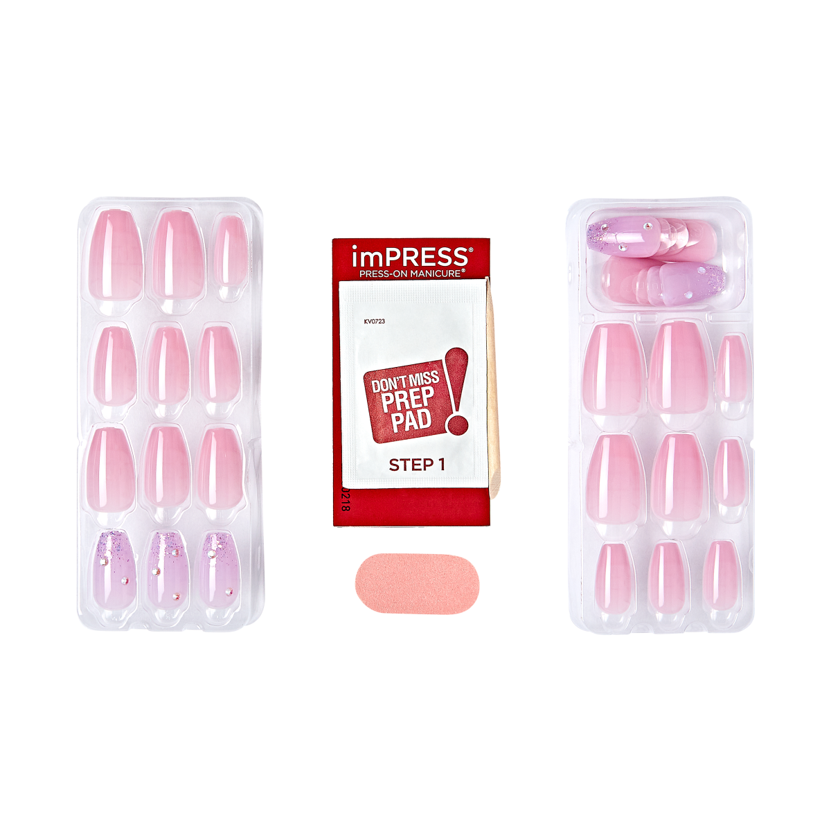 Impress Design No Glue Fake Press On Nails - Moonlit | 3D & Jewel, Pink, Medium, Coffin, Manicure