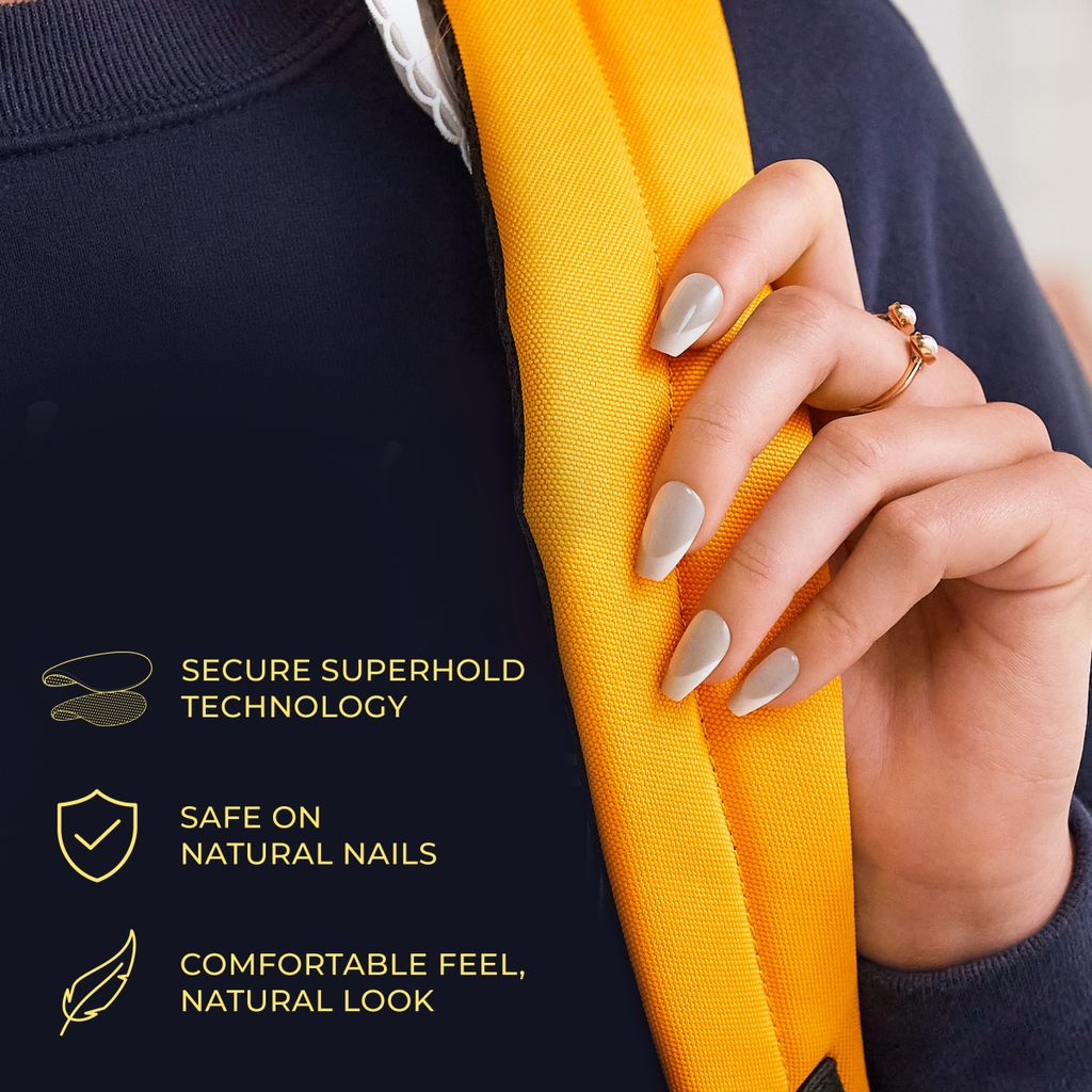 Impress Design No Glue Fake Press On Nails- Rain Check | Solid, Blue, Short, Squoval, Manicure