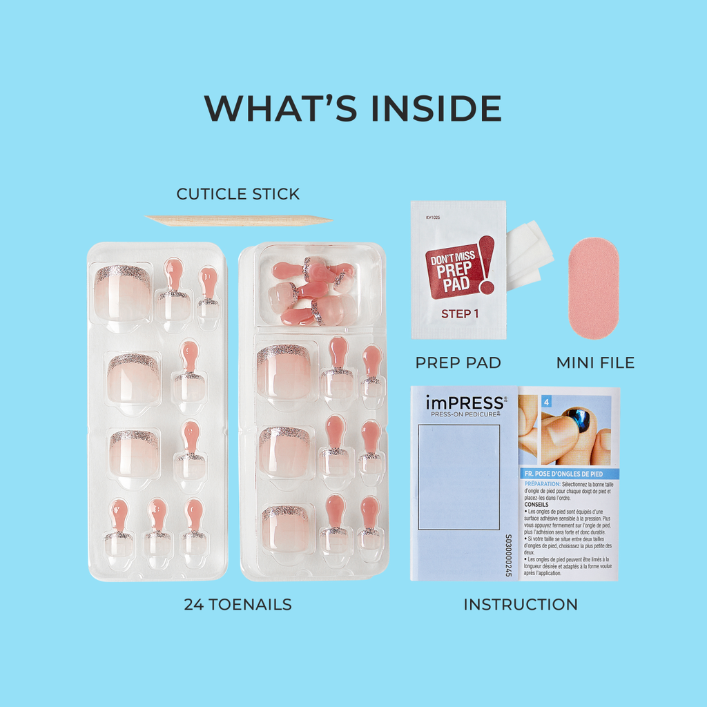 Impress Design No Glue Fake Press On Toenails - Rose Mist | Design, Black & White, Short, Square, Pedicure