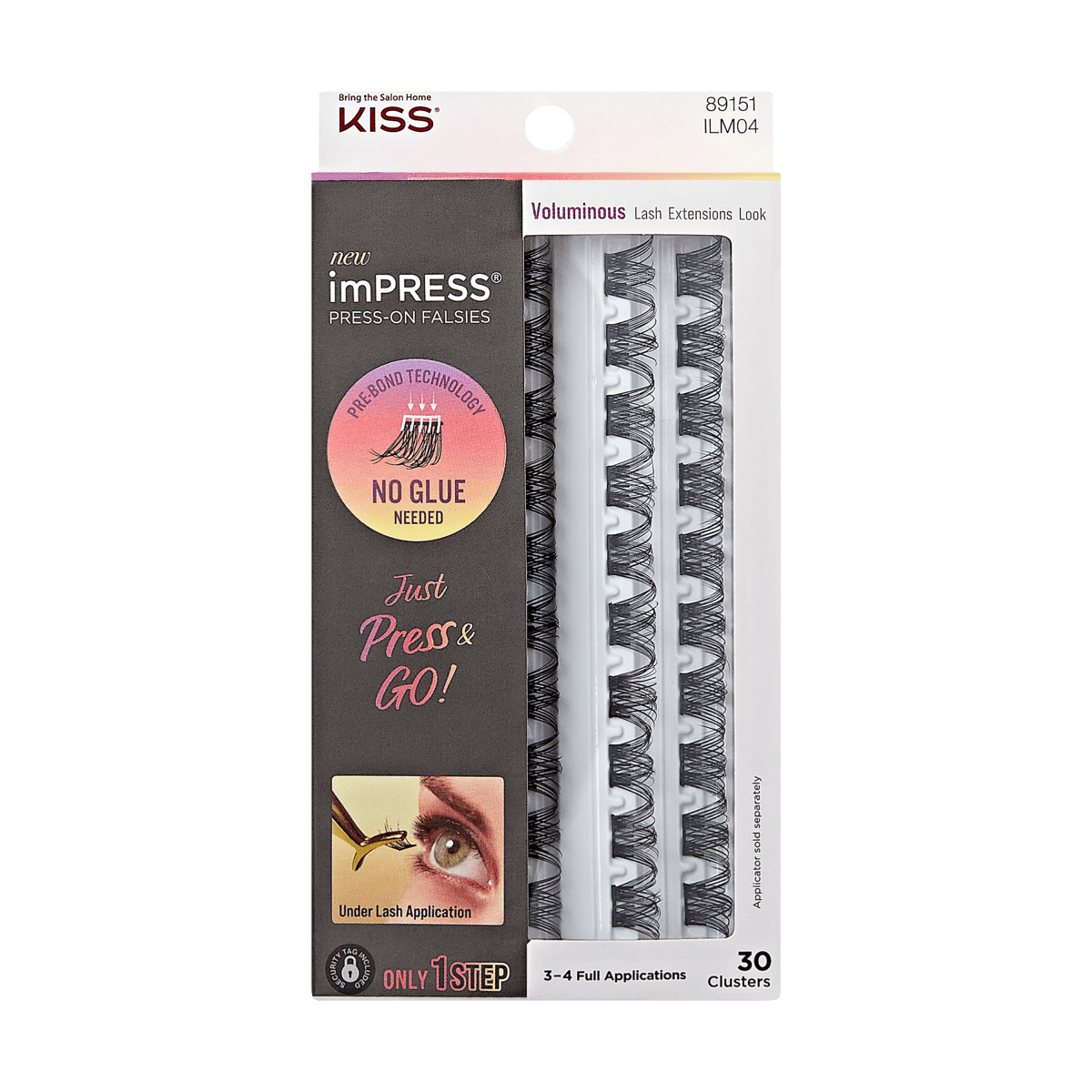 Impress Falsies Pre-Glued False Eyelashes Refills - Voluminous | 30 Lash Clusters, 10mm-14mm