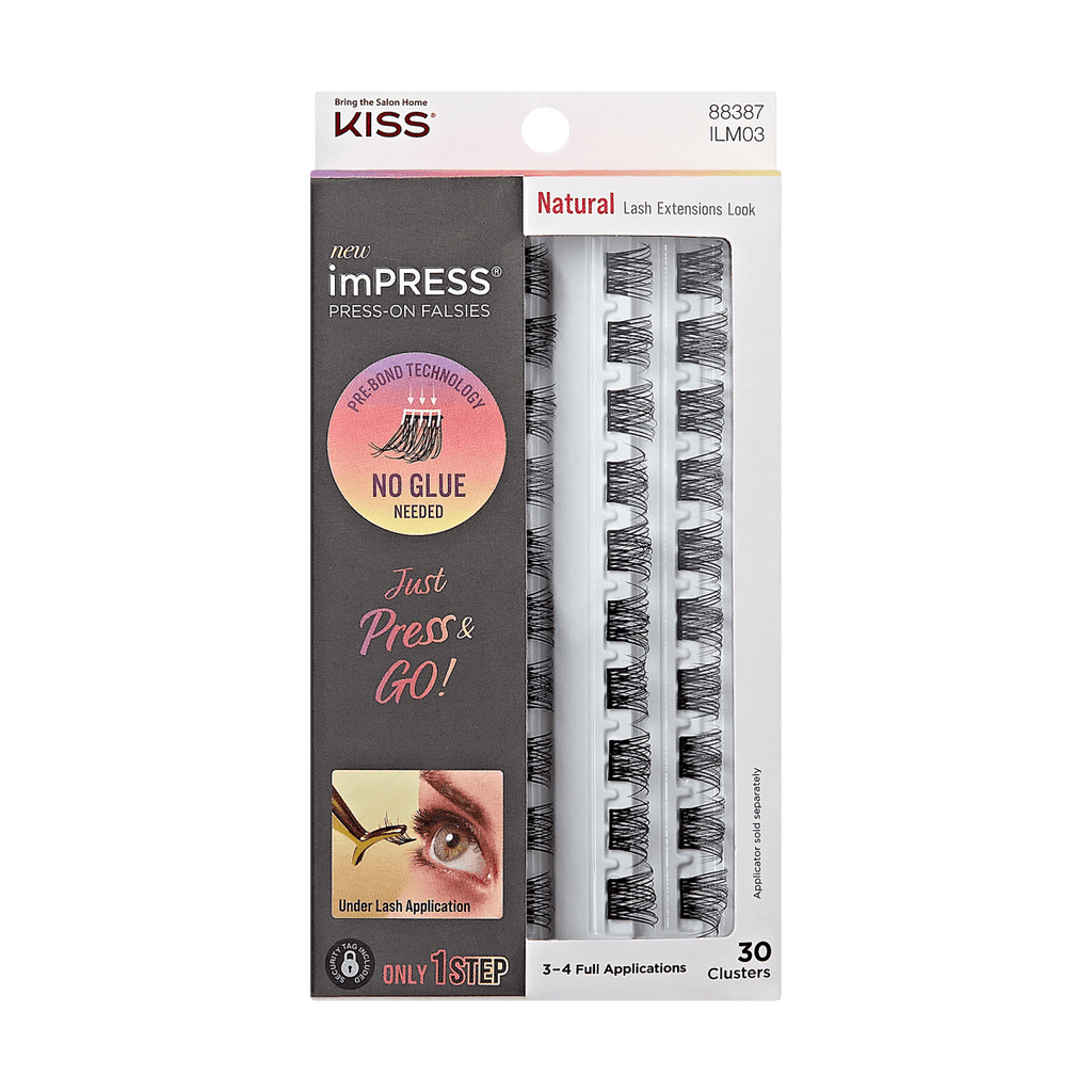 Impress Falsies Pre-Glued False Eyelashes Refills - Natural | 30 Lash Clusters, 10mm-14mm