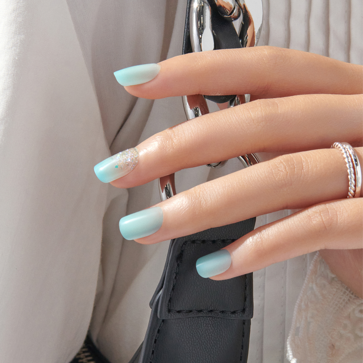 Impress Design No Glue Fake Press On Nails - Eternity | Design, Blue, Short, Squoval, Manicure