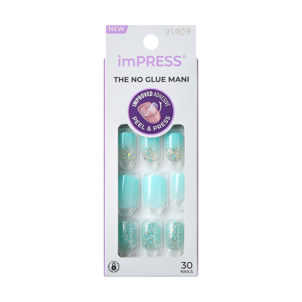 Impress Design No Glue Fake Press On Nails - Eternity | Design, Blue, Short, Squoval, Manicure