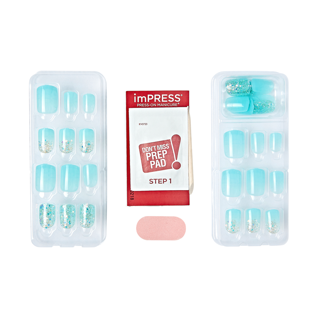 Impress Design No Glue Fake Press On Nails - Eternity | Design, Blue, Short, Squoval, Manicure