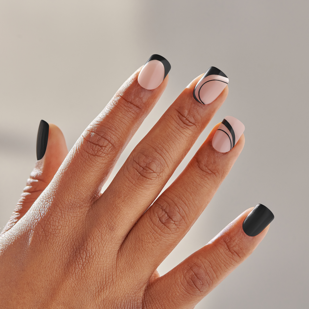 Impress Design No Glue Fake Press On Nails - Wide Fit - Black Dress | Design, Black, Wide Fit, Squoval, Manicure