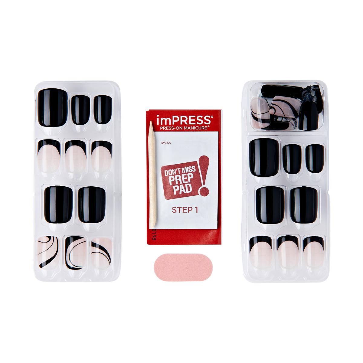 Impress Design No Glue Fake Press On Nails - Wide Fit - Black Dress | Design, Black, Wide Fit, Squoval, Manicure