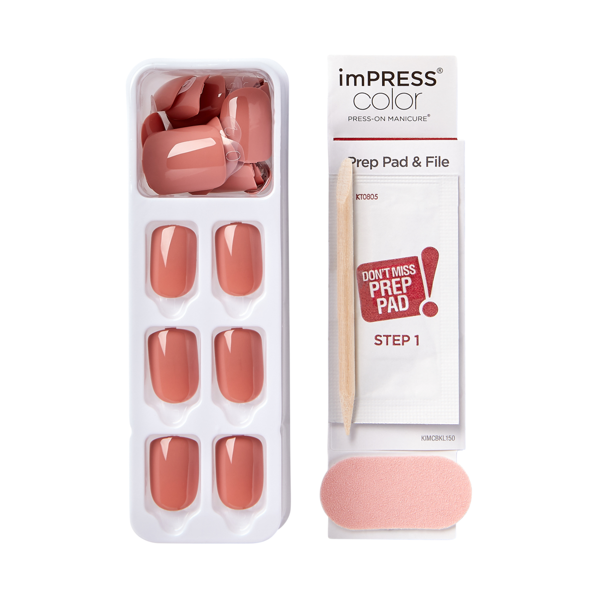 Impress Color No Glue Fake Press On Nails- Caramel | Solid, Pink, Short, Squoval, Manicure