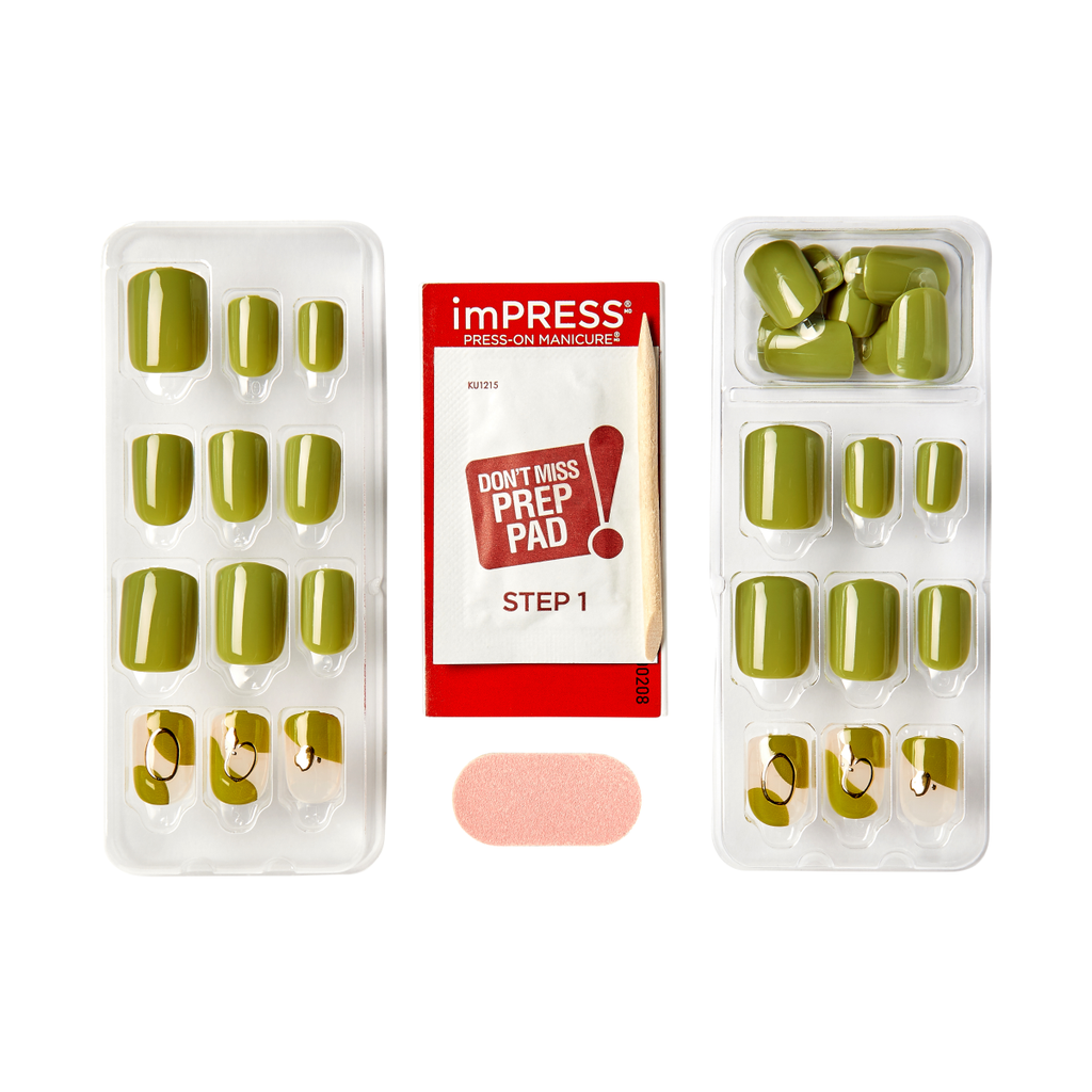 Impress Design No Glue Fake Press On Nails - Before Sunrise | Design, Green, Short, Squoval, Manicure