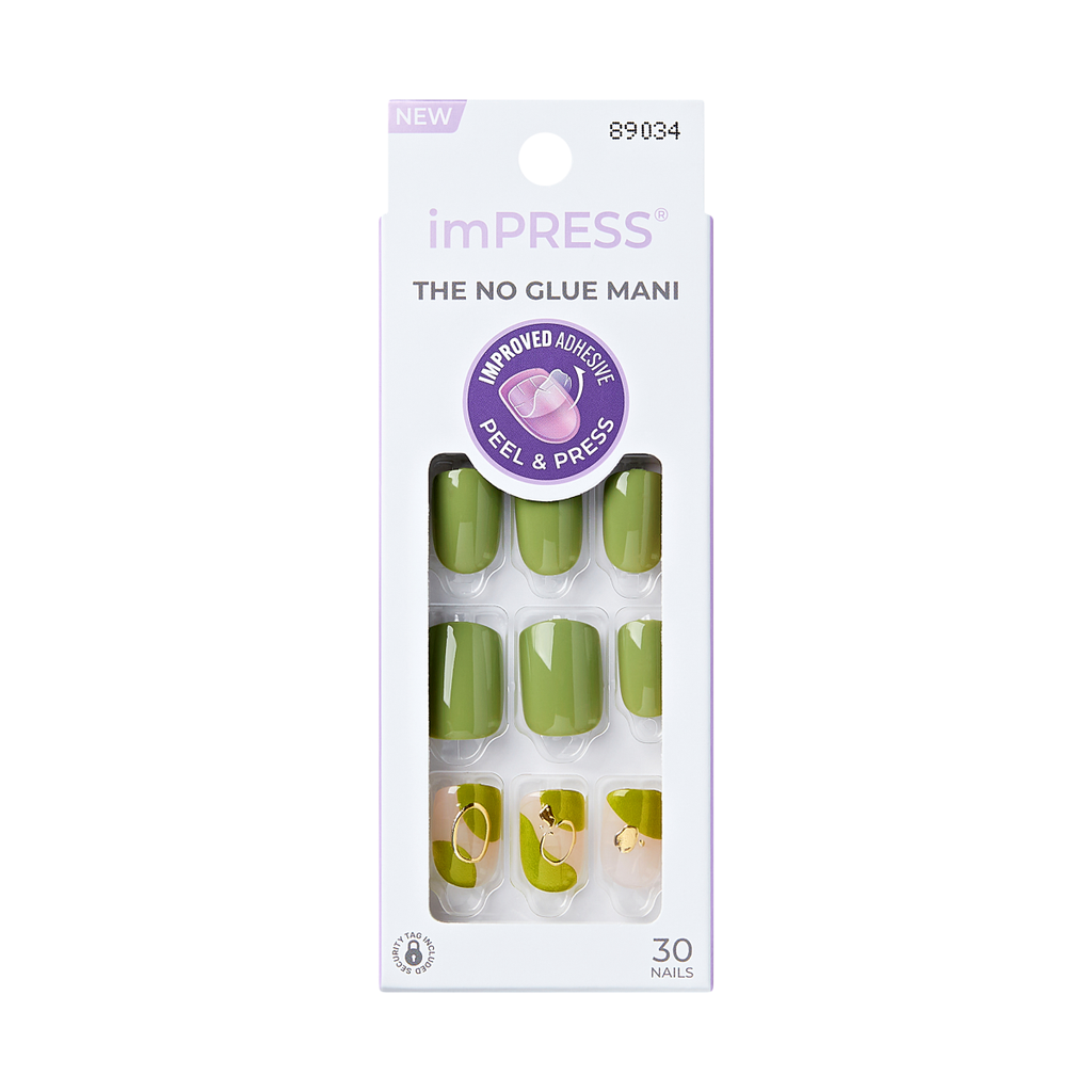 Impress Design No Glue Fake Press On Nails - Before Sunrise | Design, Green, Short, Squoval, Manicure