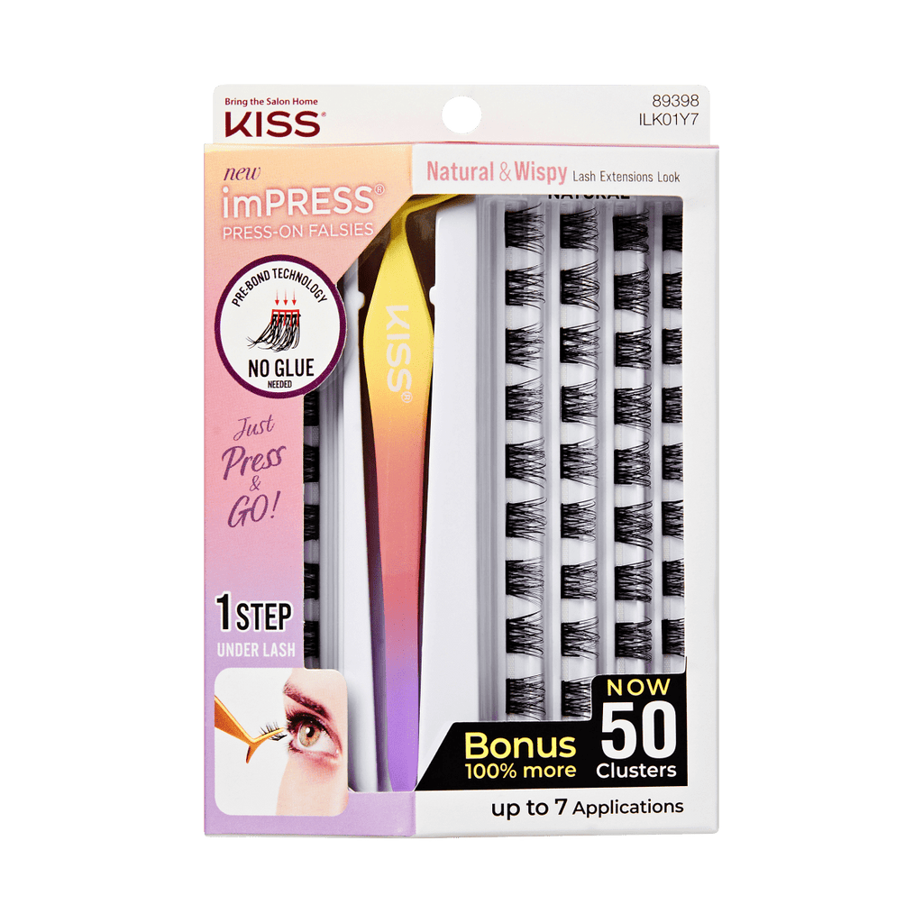 Impress Falsies Pre-Glued False Eyelashes Starter Kit - Natural & Wispy | 50 Lash Clusters, With Applicator, 10mm-14mm
