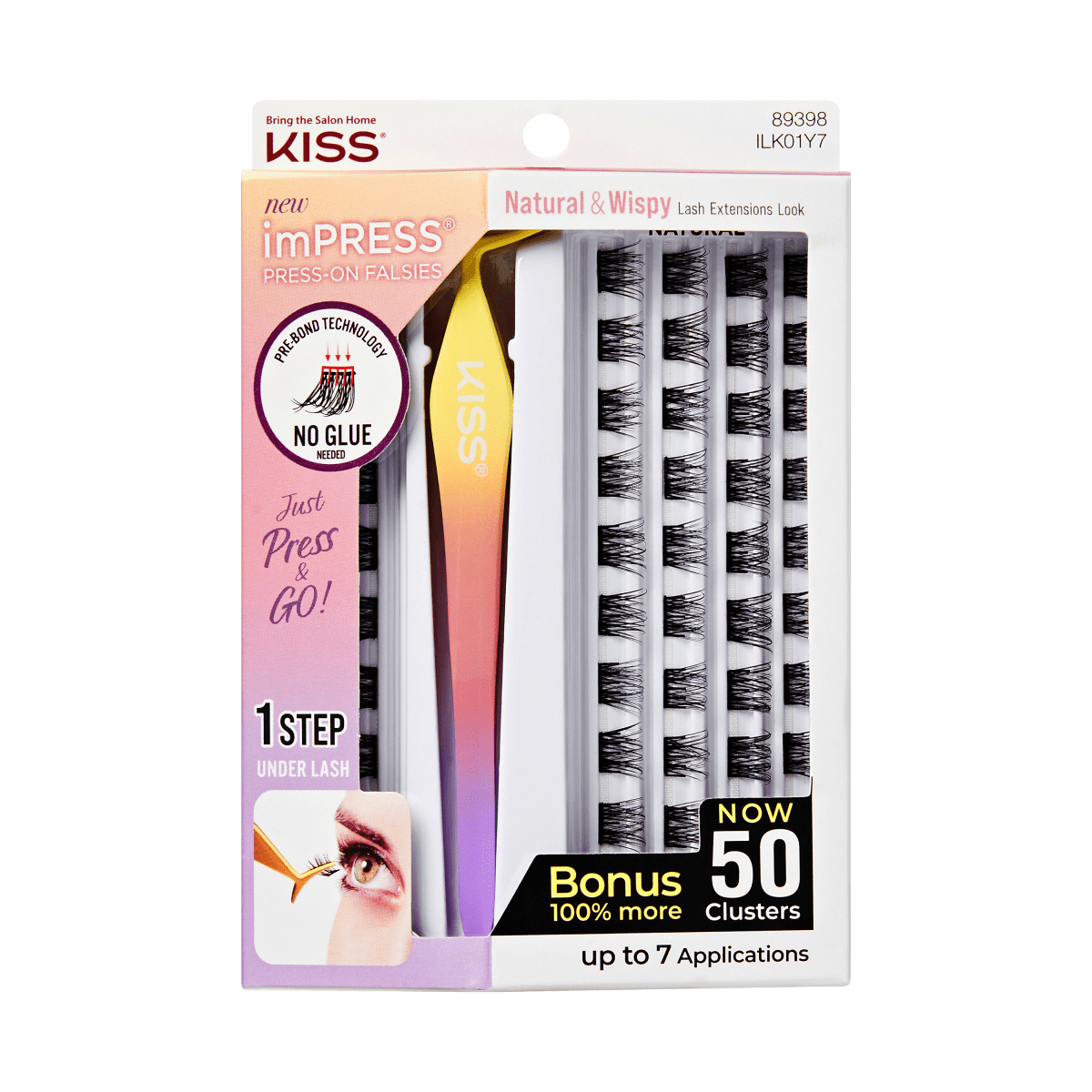 Impress Falsies Pre-Glued False Eyelashes Starter Kit - Natural & Wispy | 50 Lash Clusters, With Applicator, 10mm-14mm