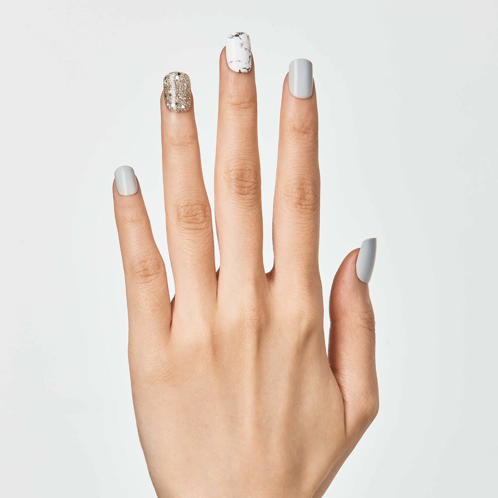 Impress Design No Glue Fake Press On Nails- Knock Out | Design, Gray, Short, Squoval, Manicure