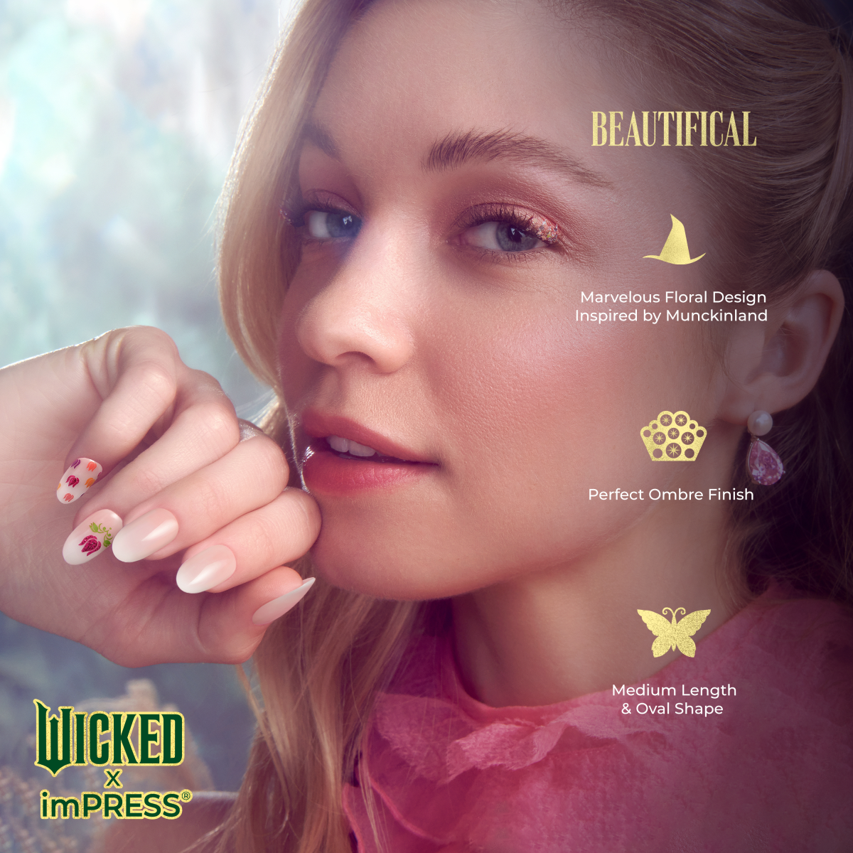 WICKED X Impress | Beautifical | Design, White, Medium, Oval, Manicure
