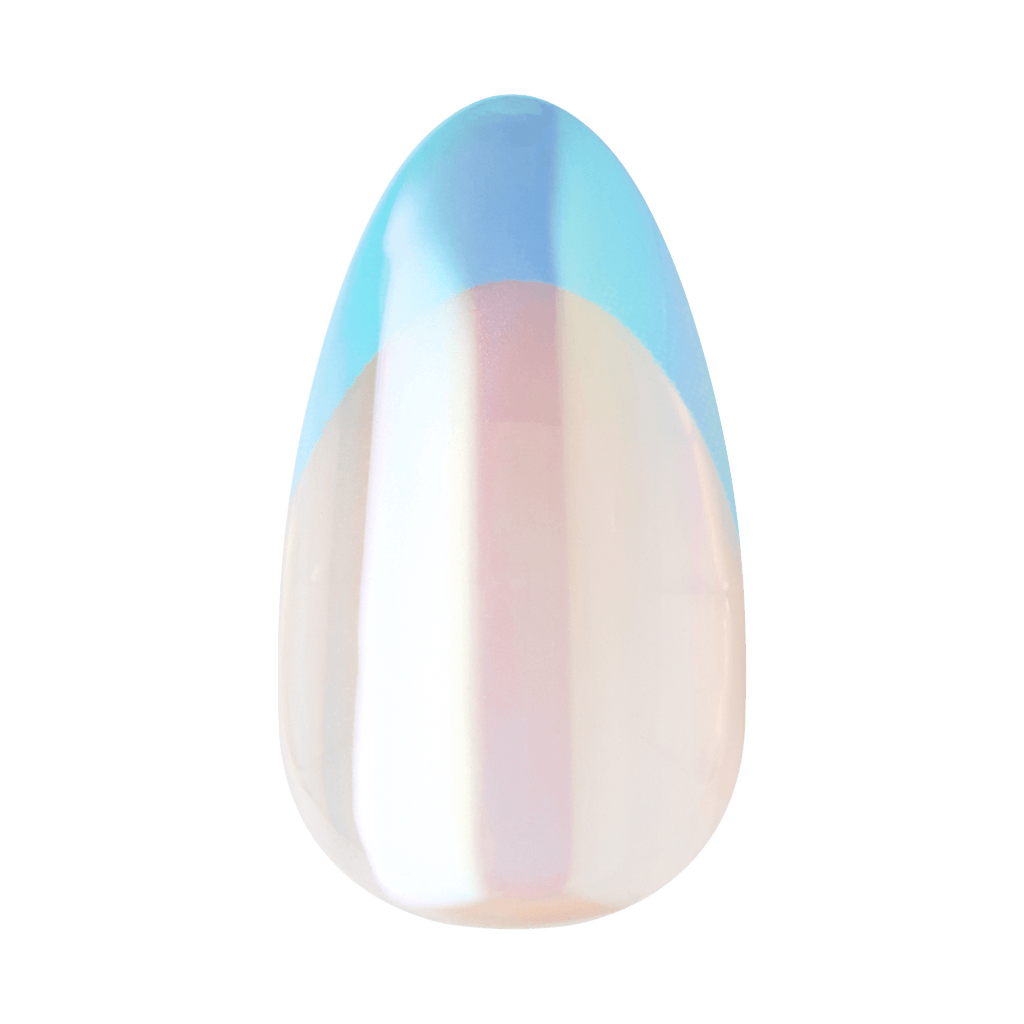 Impress Premium No Glue Fake Press On Nails - Best Life | 3D & Jewel French, Metallic Blue, Medium, Almond, Manicure