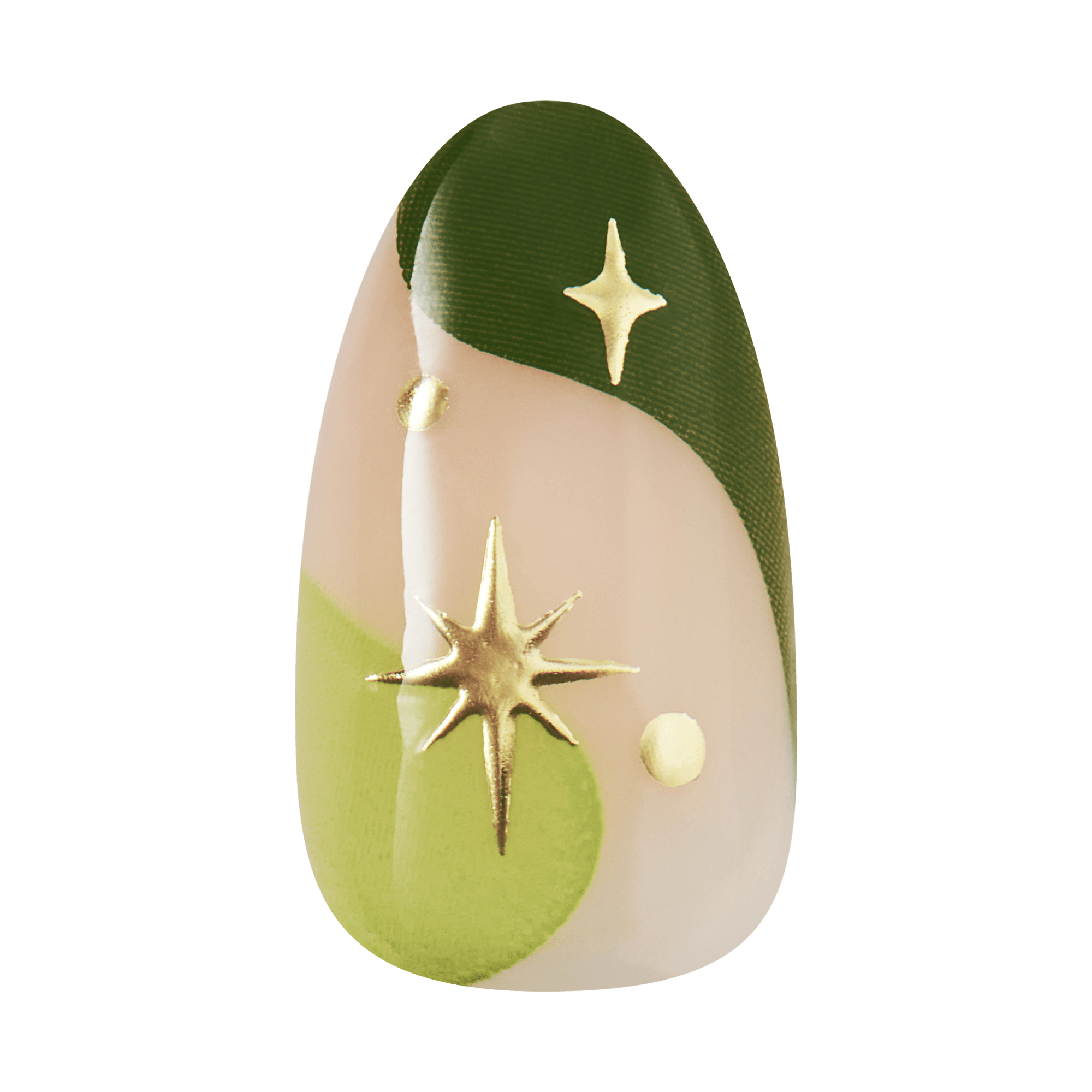 Impress Design No Glue Fake Press On Nails - Shining | 3D & Jewel Design,  Green, Medium, Almond, Manicure