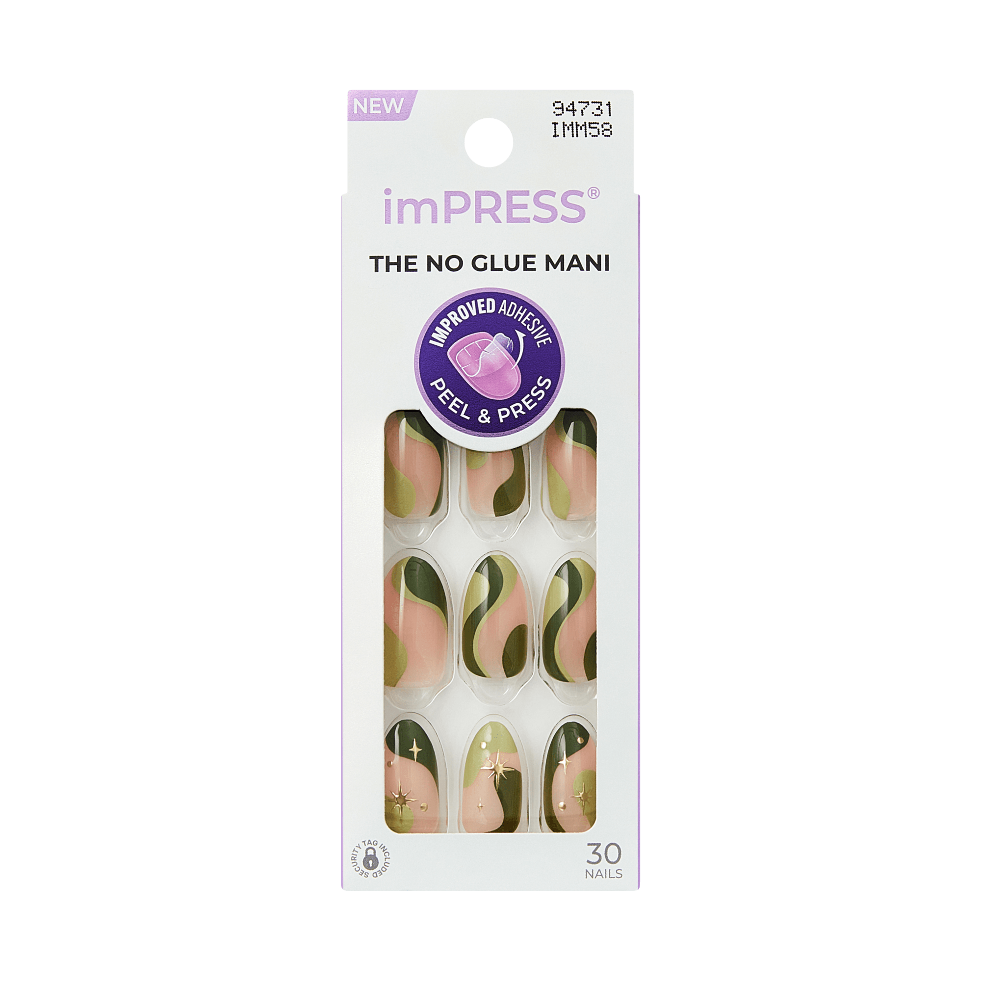 Impress Design No Glue Fake Press On Nails - Shining | 3D & Jewel Design,  Green, Medium, Almond, Manicure