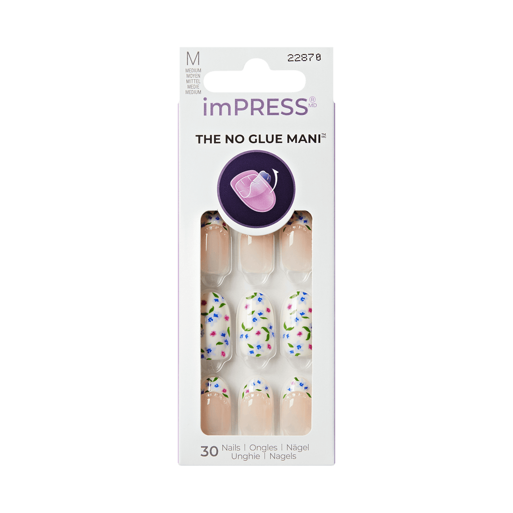 Impress Design No Glue Fake Press On Nails - Happy Mood | French Design, Multicolor, Medium, Oval, Manicure
