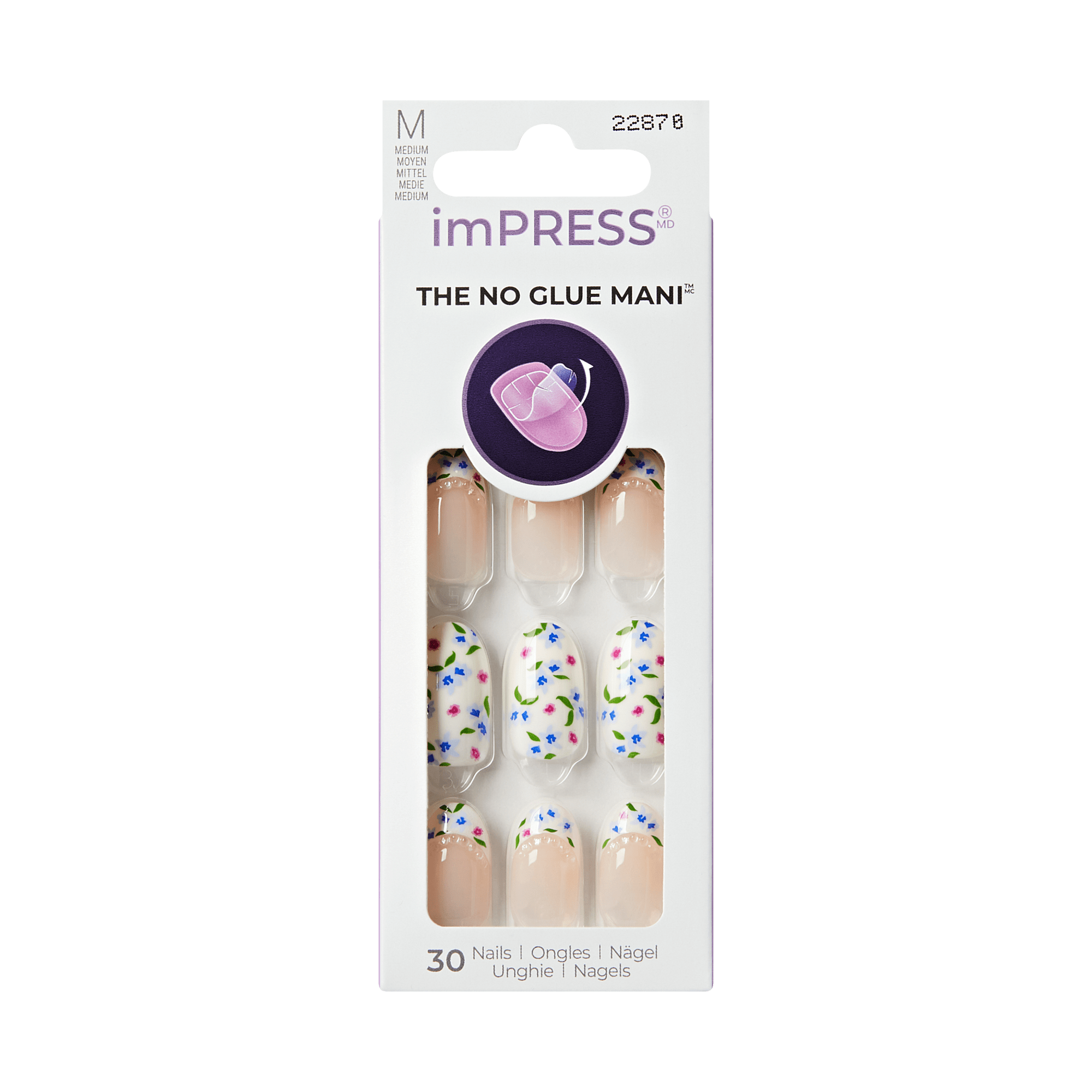 Impress Design No Glue Fake Press On Nails - Happy Mood | French Design, Multicolor, Medium, Oval, Manicure