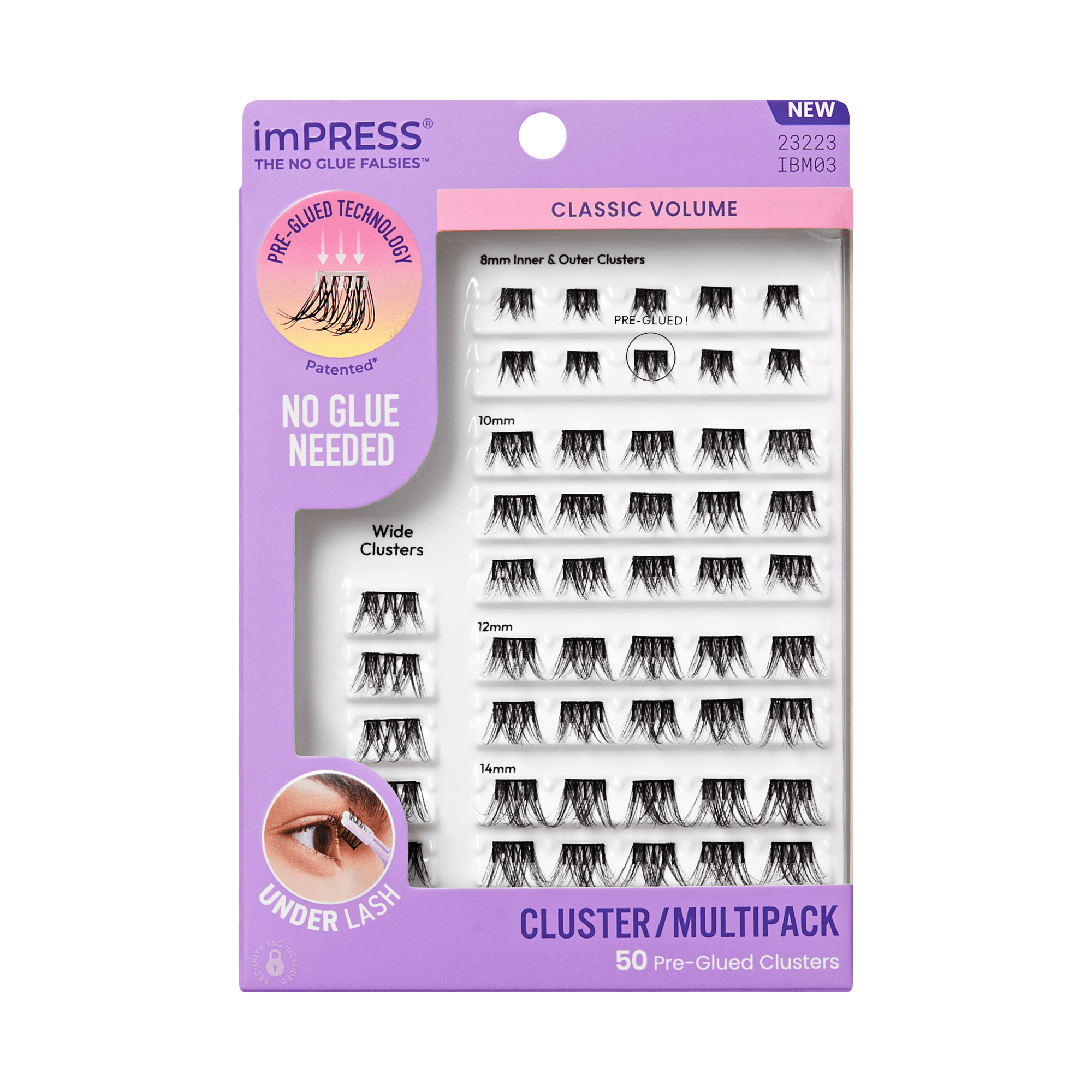 Impress Falsies Pre-Glued False Eyelashes Multipack - Classic Volume | 50 Lash Clusters, 8mm-14mm