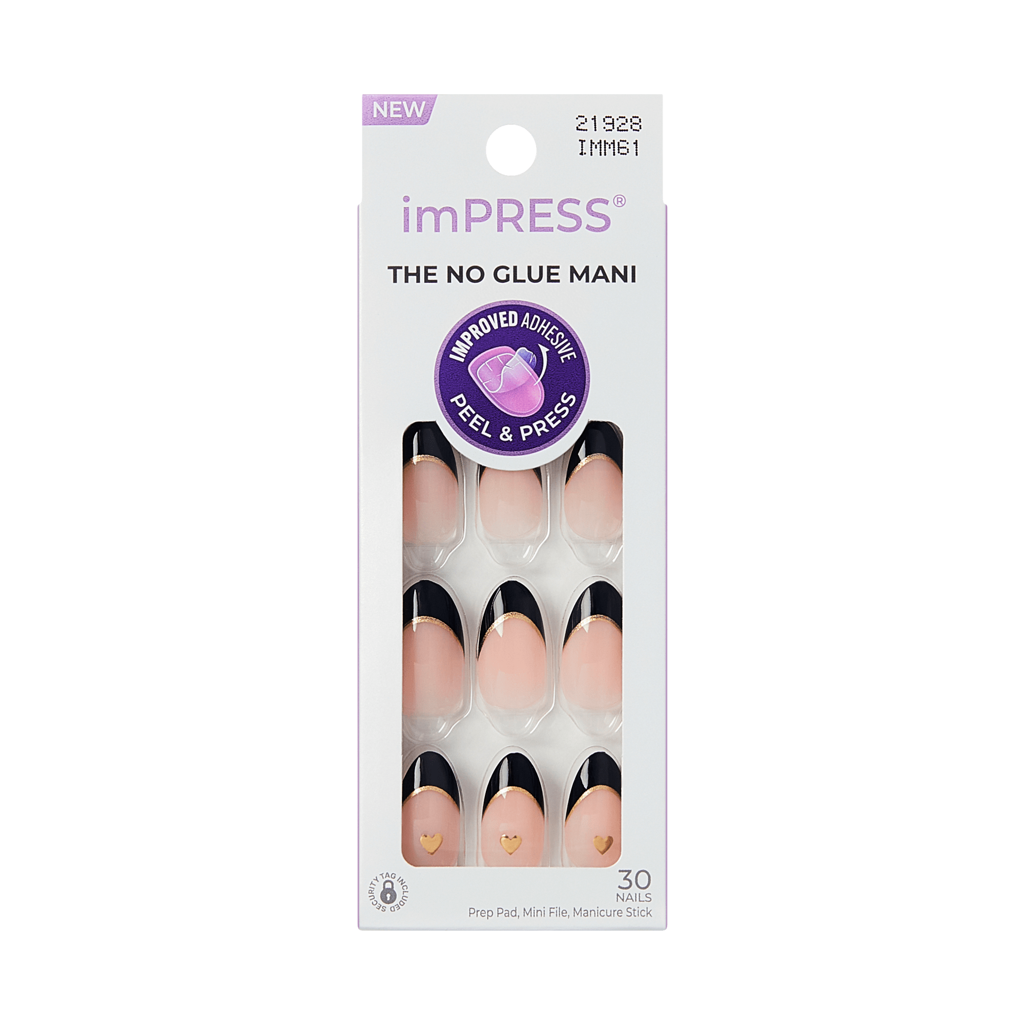 Impress Design No Glue Fake Press On Nails - Positive | French Design, Black, Medium, Almond, Manicure