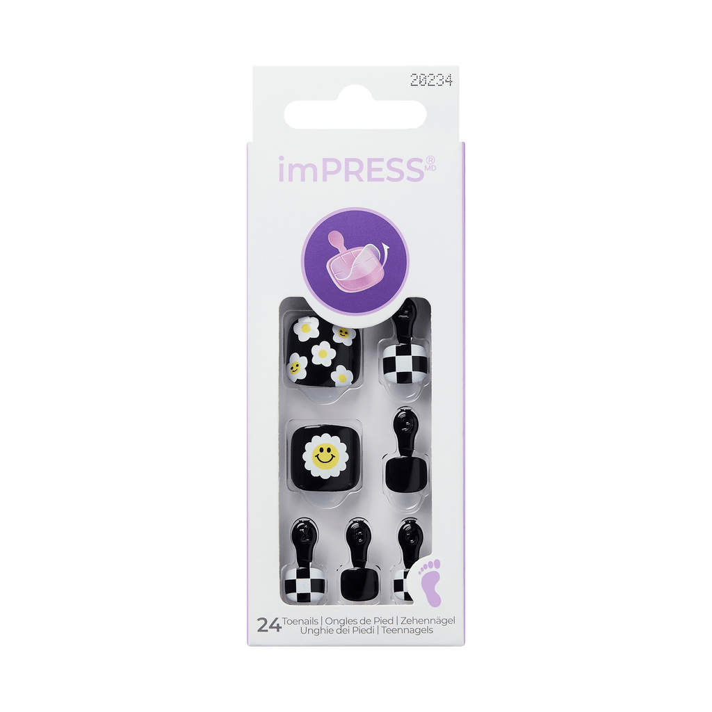 Impress Design No Glue Fake Press On Toenails - Cool It Down | Design, Black, Short, Squoval, Pedicure