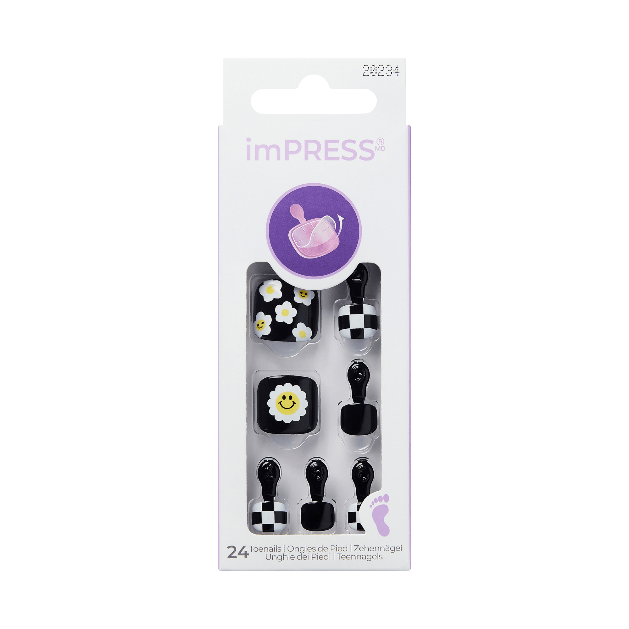 Impress Design No Glue Fake Press On Toenails - Cool It Down | Design, Black, Short, Squoval, Pedicure