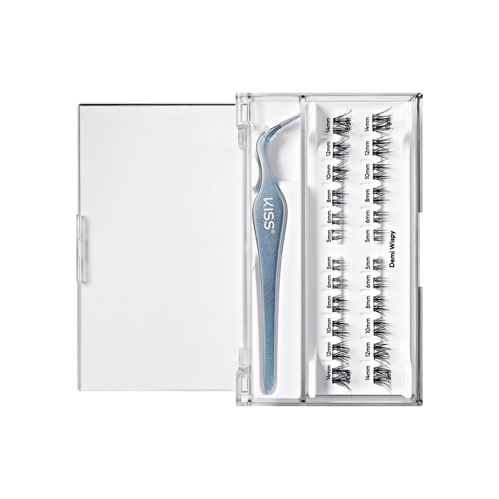 Impress Falsies Long Lasting Pre-Glued False Eyelashes Starter Kit - Demi Wispy | 24 Lash Clusters, With Applicator, Up To 5 Day Wear, 5mm-14mm