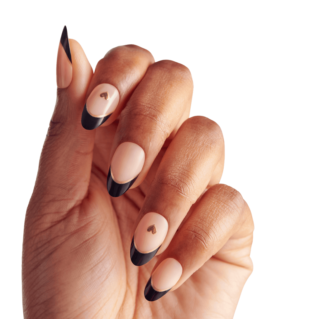 Impress Design No Glue Fake Press On Nails - Positive | French Design, Black, Medium, Almond, Manicure