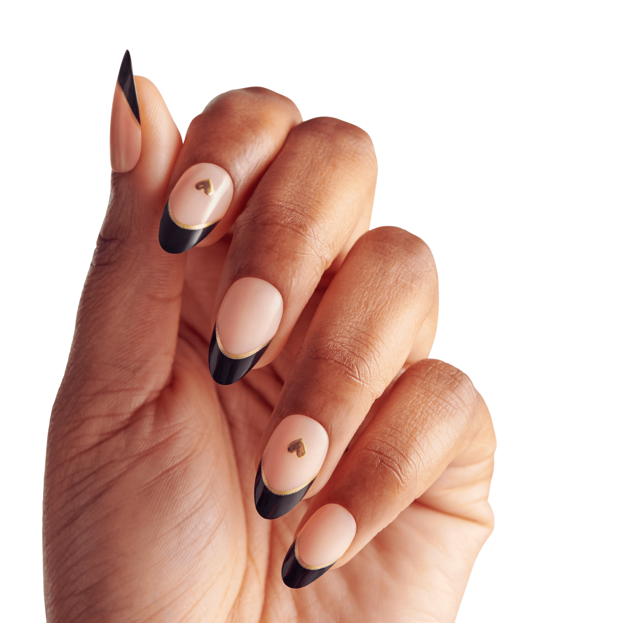 Impress Design No Glue Fake Press On Nails - Positive | French Design, Black, Medium, Almond, Manicure