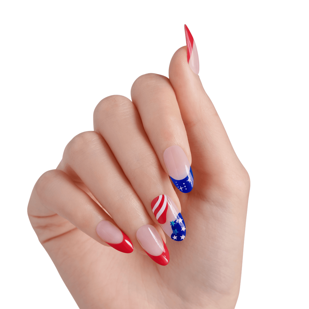 Impress Design No Glue Fake Press On Nails - Forever Fling | French Design, Multicolor, Medium, Almond, Manicure