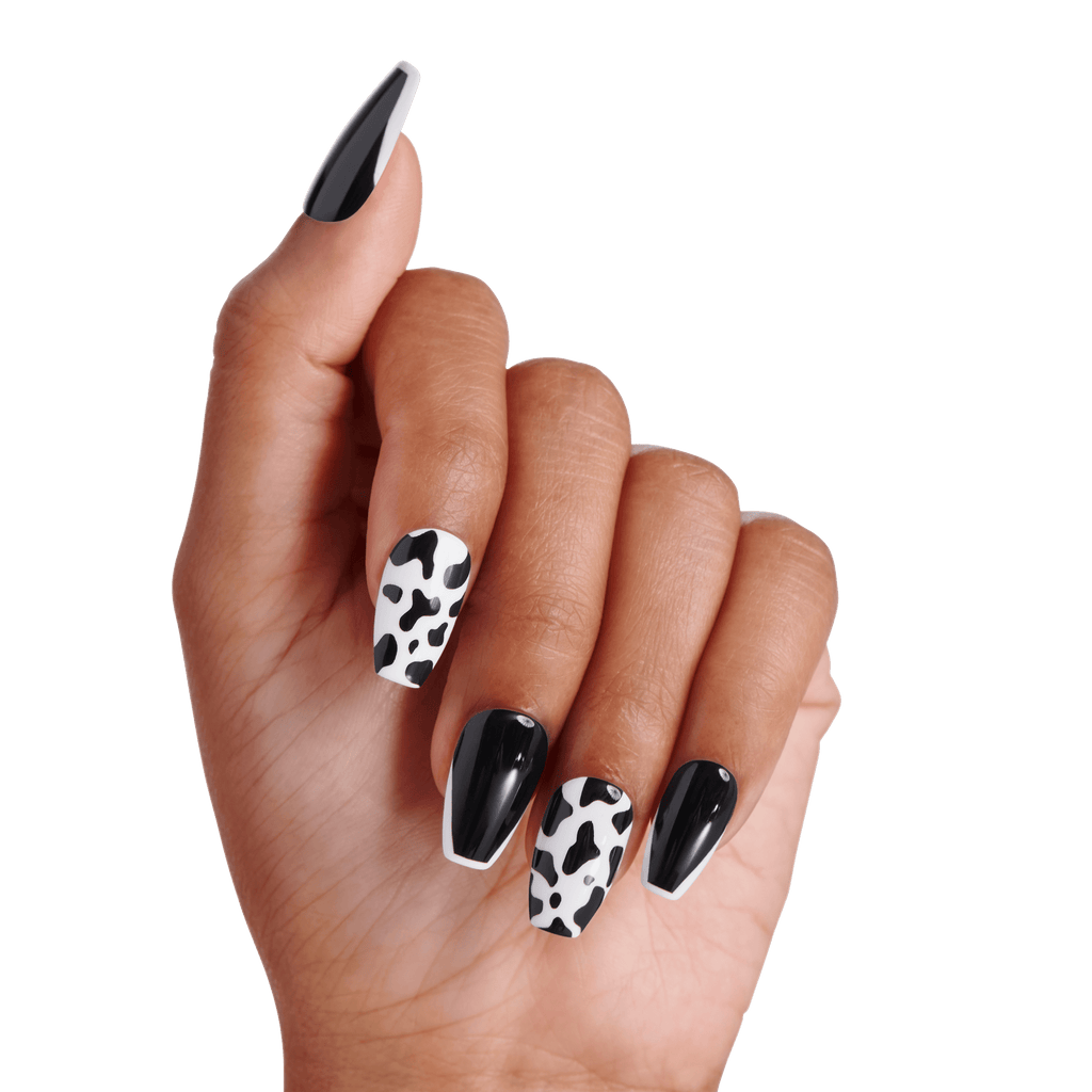 Impress Design No Glue Fake Press On Nails - Like A Star | Design, Black, Medium, Coffin, Manicure