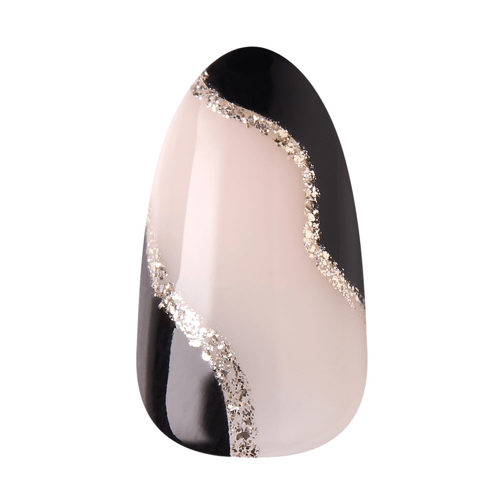 Impress French No Glue Fake Press On Nails - Illusion | French Design, Black, Medium, Almond, Manicure