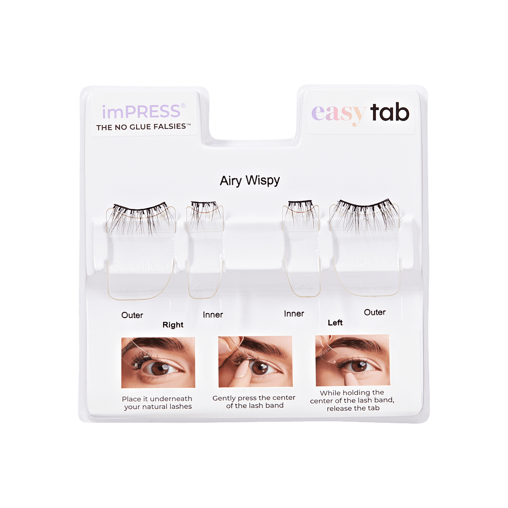 Impress Falsies easy tab Pre-Glued False Eyelashes - Airy Wispy | 1 Pair of Half Lash & 2 Lash Clusters, 3mm-10mm