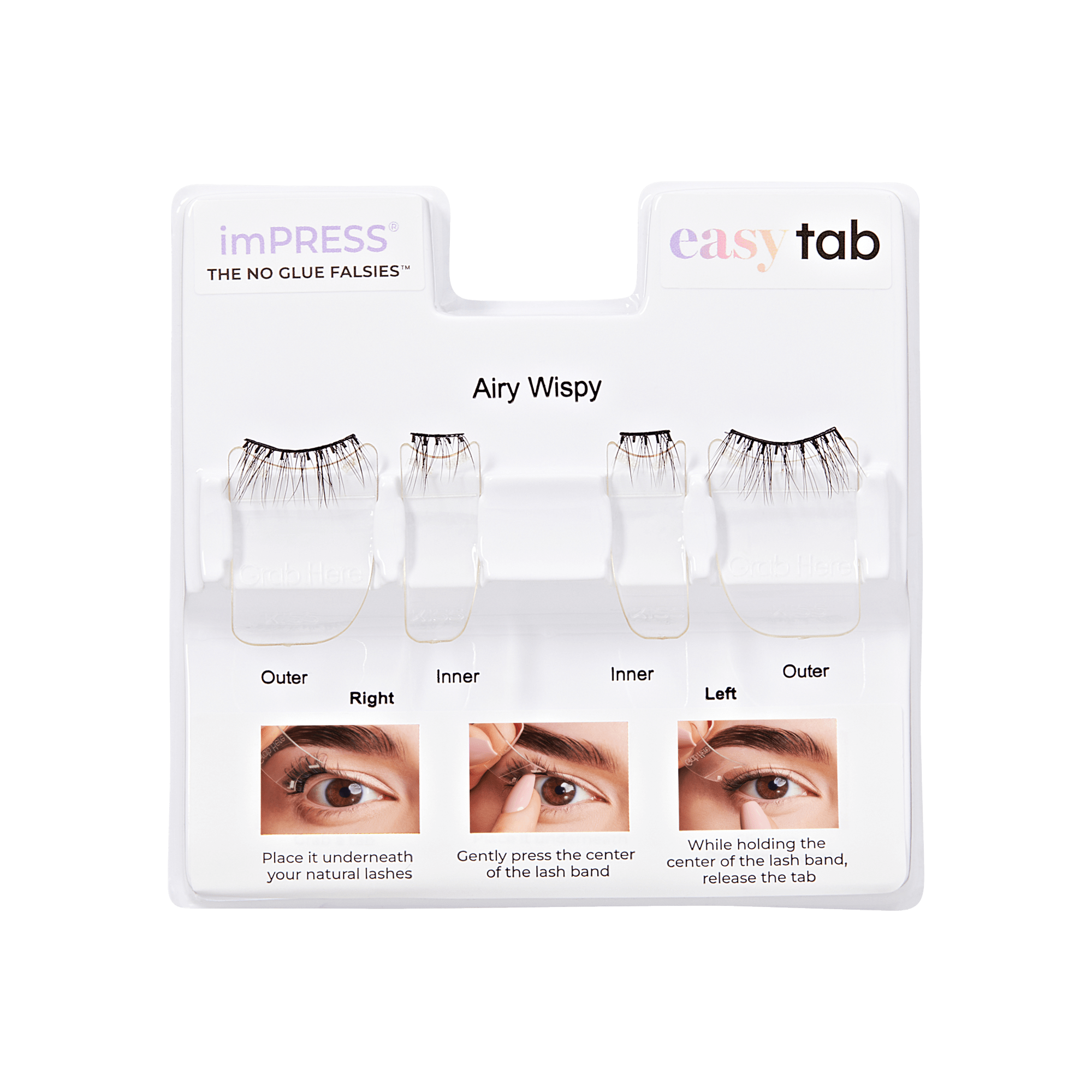Impress Falsies easy tab Pre-Glued False Eyelashes - Airy Wispy | 1 Pair of Half Lash & 2 Lash Clusters, 3mm-10mm