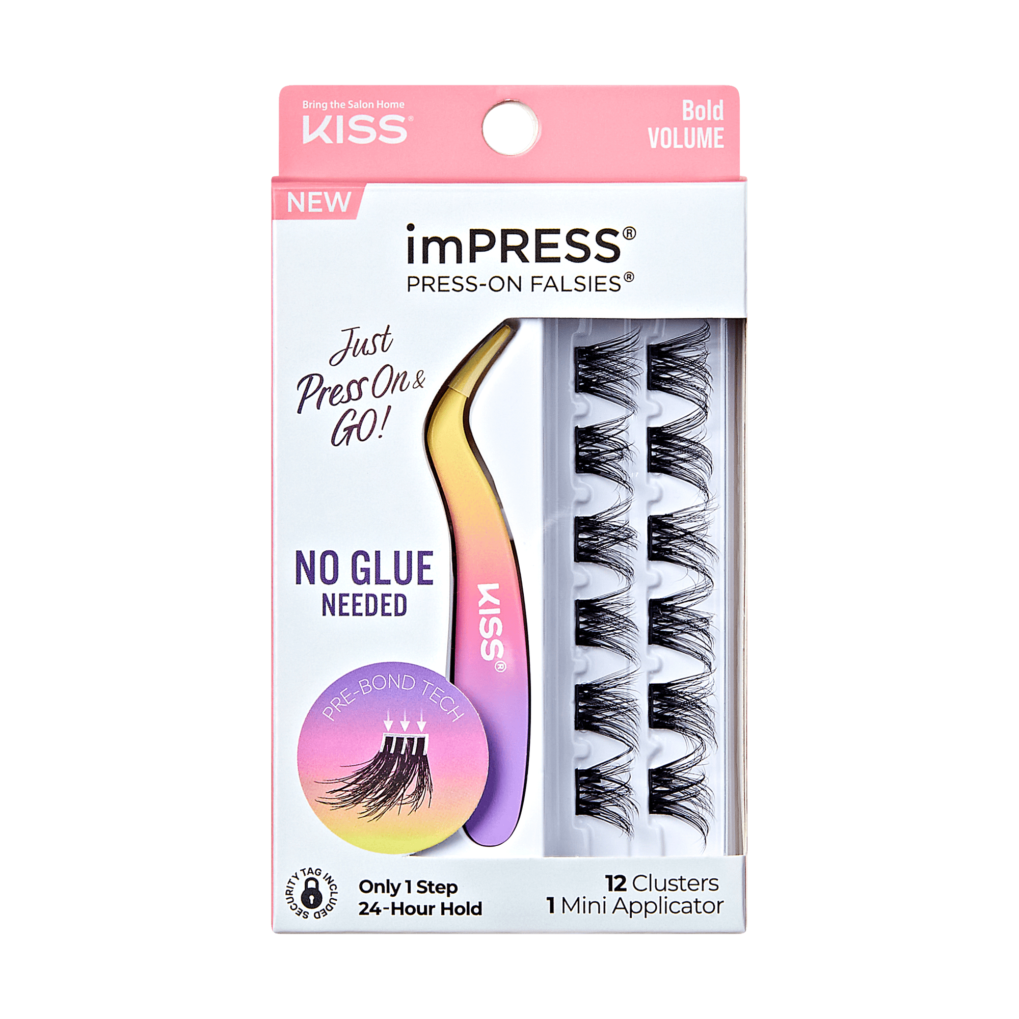 Impress Falsies Pre-Glued False Eyelashes Minipack - Bold | 12 Lash Clusters, With Mini Applicator, 12mm-14mm
