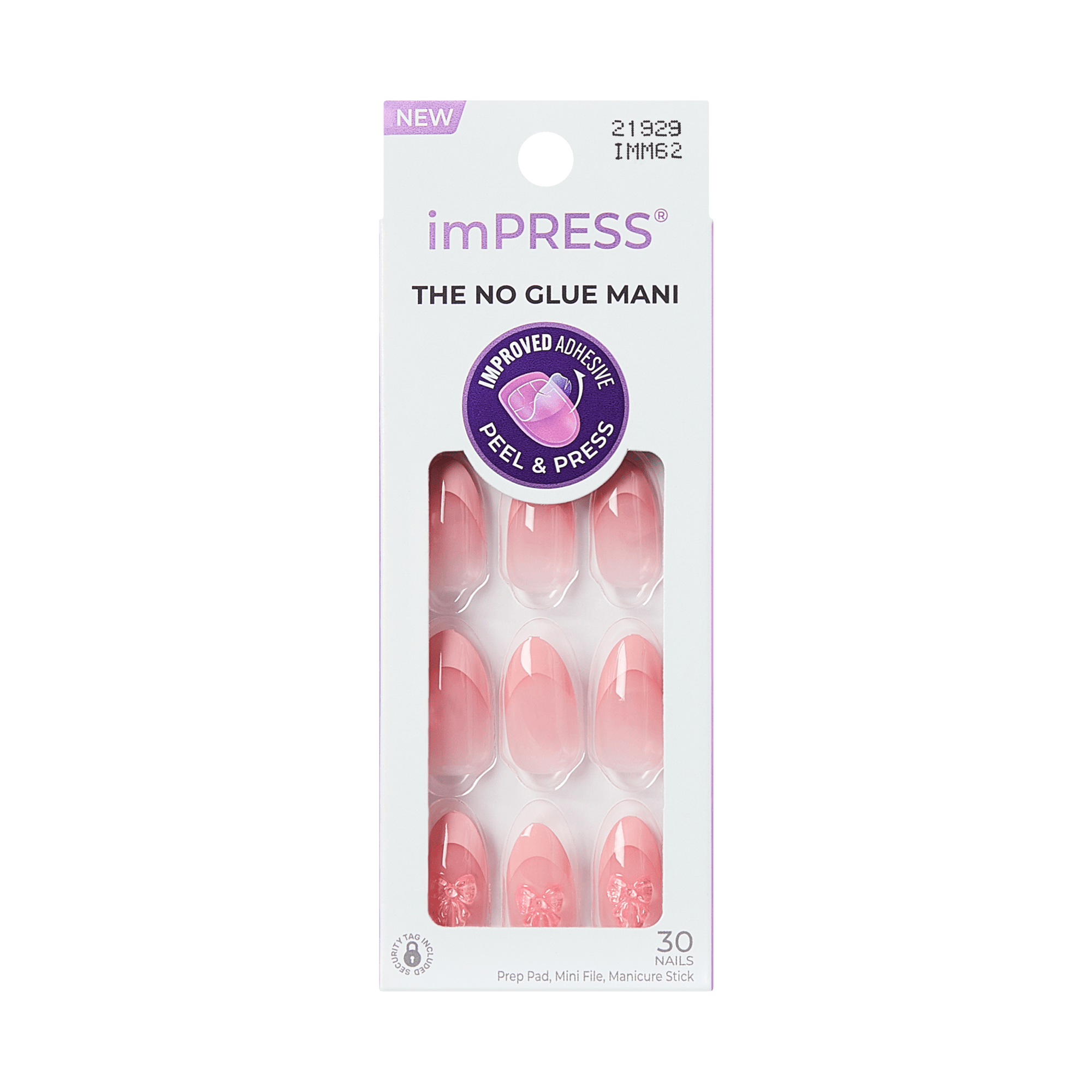 Impress Design No Glue Fake Press On Nails - Glow Muse | 3D & Jewel French Design, Pink, Medium, Coffin, Manicure