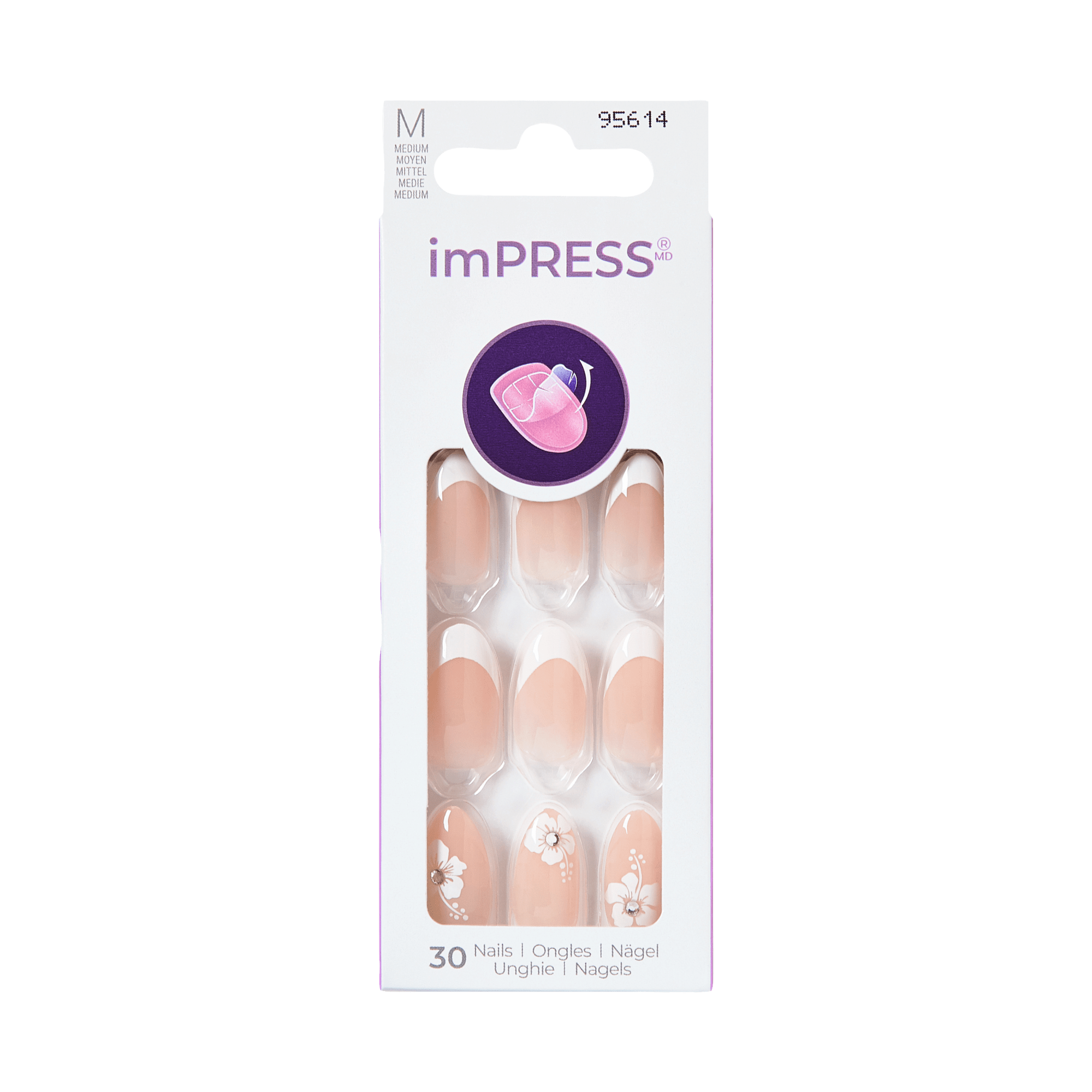 Impress Design No Glue Fake Press On Nails - Uplifted | French Design, White, Medium, Almond, Manicure