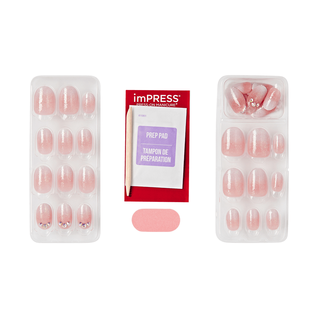 Impress Design No Glue Fake Press On Nails - Even Better | 3D & Jewel Design,  Pink, Short, Oval, Manicure