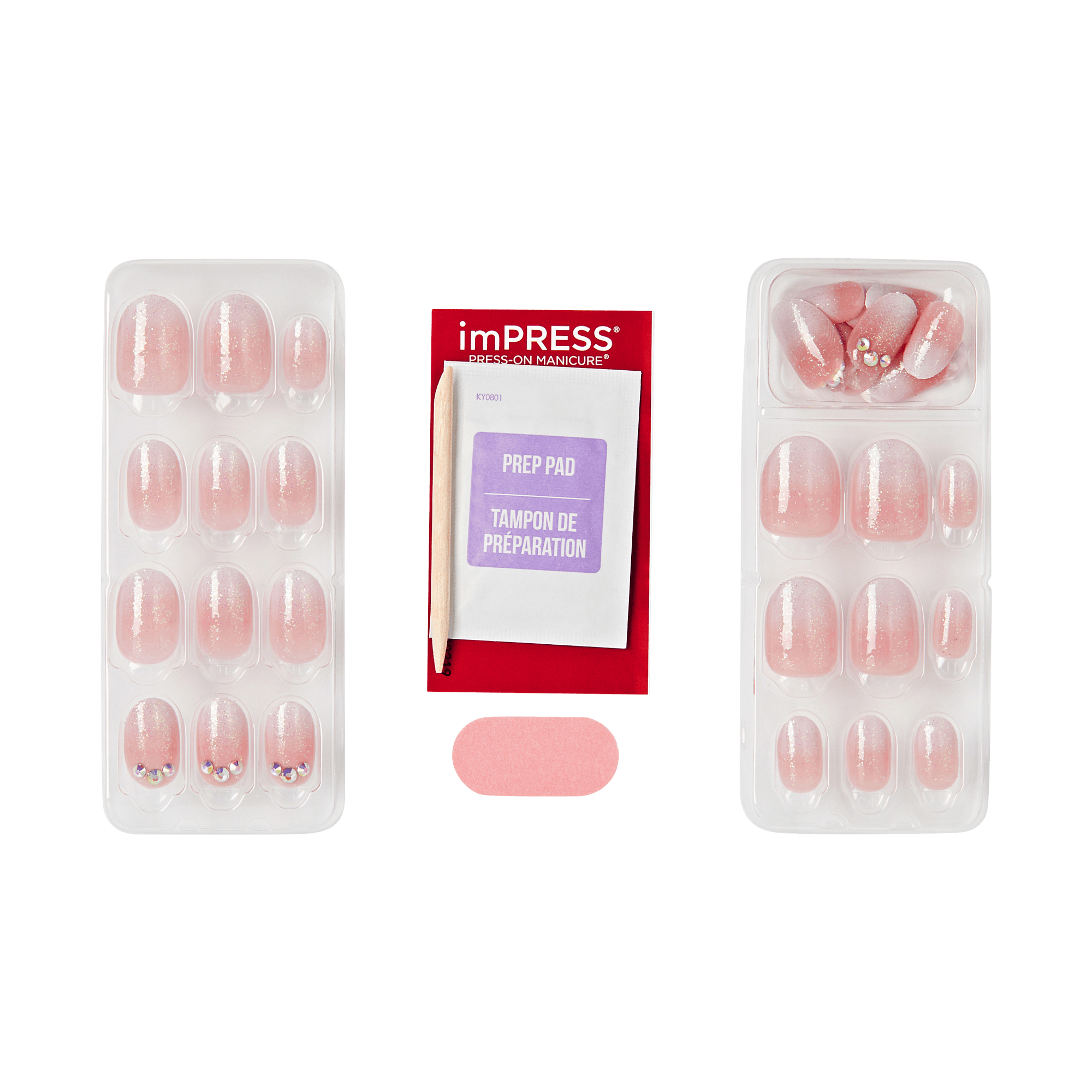 Impress Design No Glue Fake Press On Nails - Even Better | 3D & Jewel Design,  Pink, Short, Oval, Manicure
