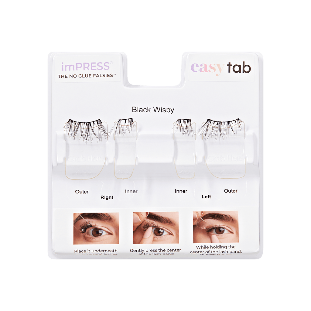 Impress Falsies easy tab Pre-Glued False Eyelashes - Black Wispy | 1 Pair of Half Lash & 2 Lash Clusters, 5mm-11mm
