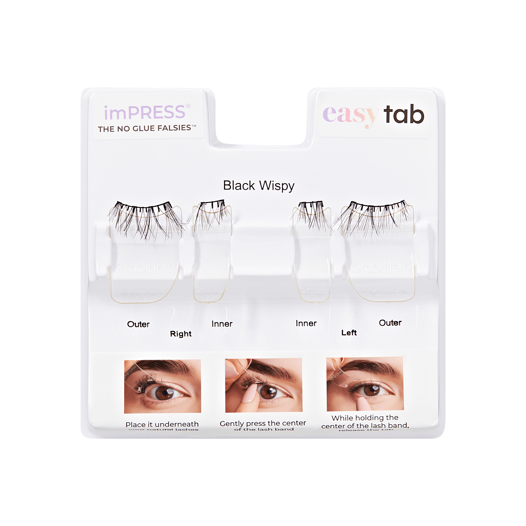 Impress Falsies easy tab Pre-Glued False Eyelashes - Black Wispy | 1 Pair of Half Lash & 2 Lash Clusters, 5mm-11mm