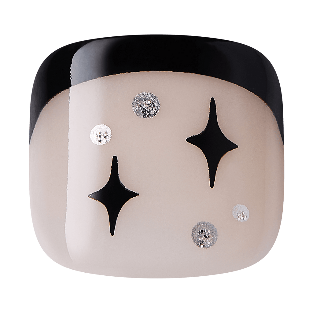 Impress Design No Glue Fake Press On Toenails - Paradise | French Design, Black, Short, Squoval, Pedicure