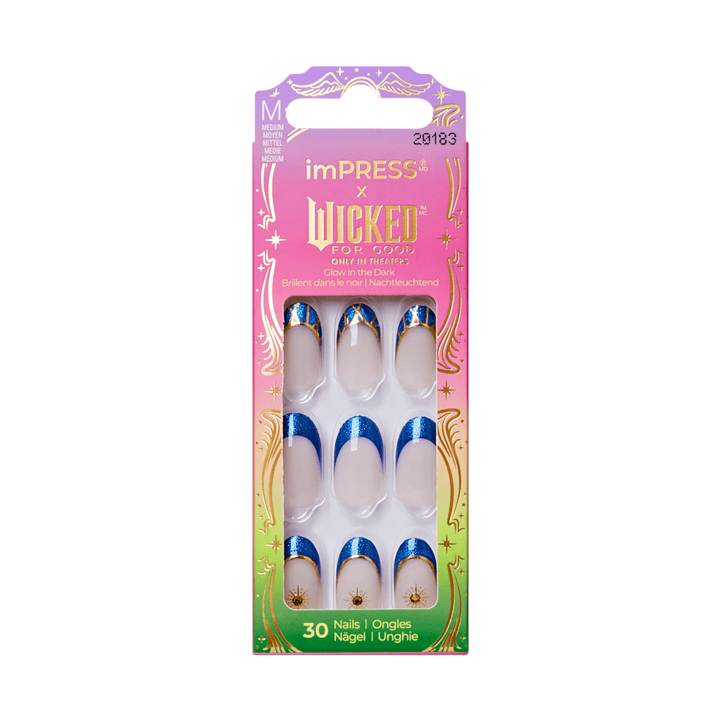 Impress X WICKED: FOR GOOD | Wickedly Brave | 3D & Jewel French Design, Blue, Medium, Oval, Manicure