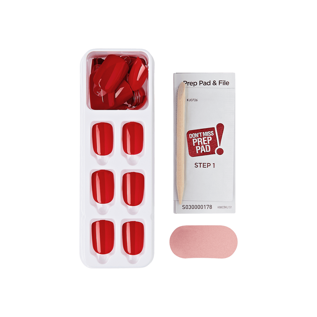 Impress Color No Glue Fake Press On Nails - Golden Harvest | Solid, Red, Short, Squoval, Manicure