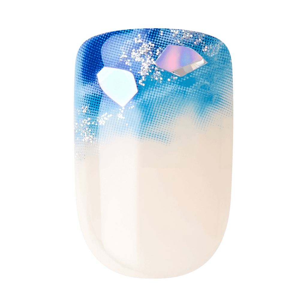 Impress Design No Glue Fake Press On Nails - All Summer Long | 3D & Jewel, Blue, Short, Squoval, Manicure