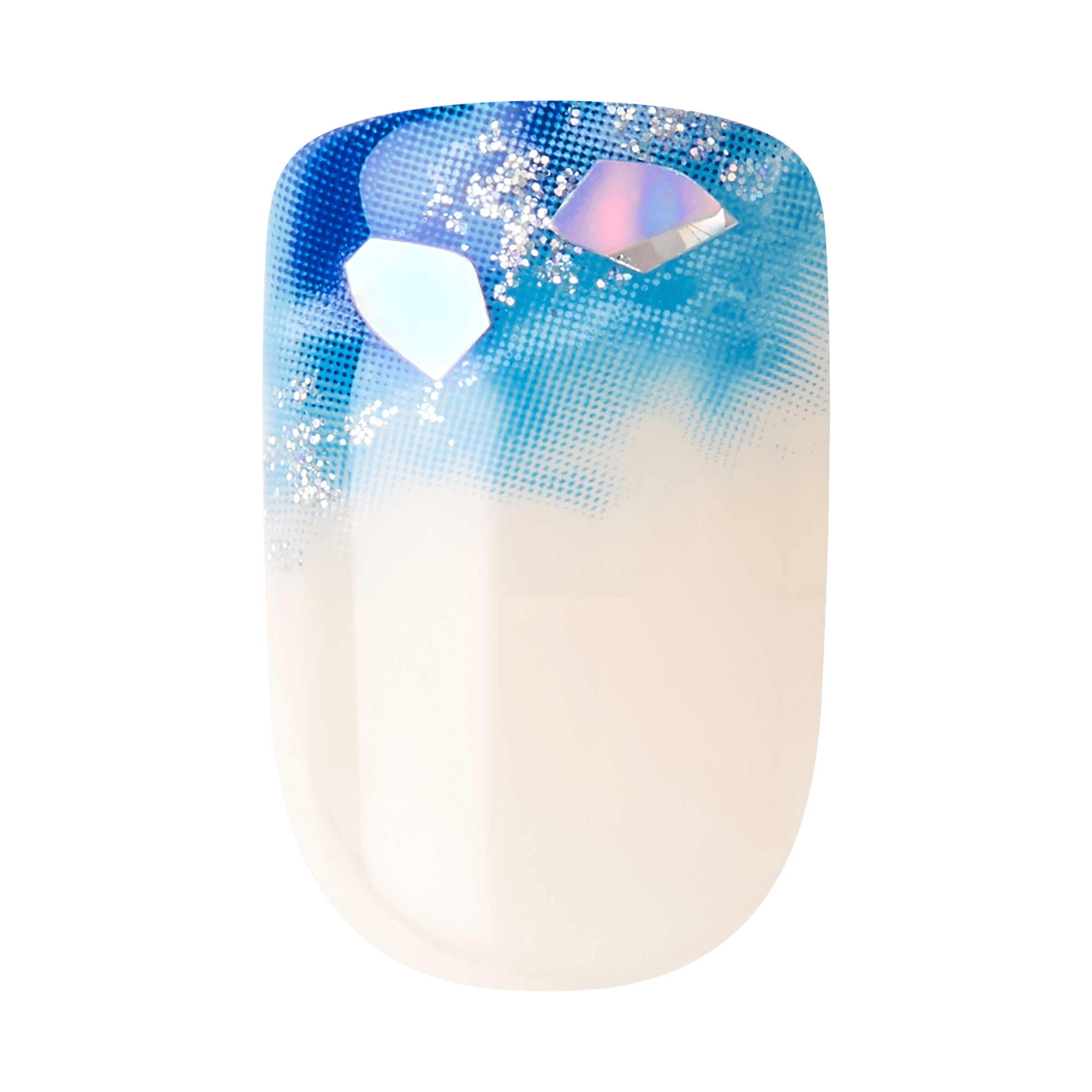Impress Design No Glue Fake Press On Nails - All Summer Long | 3D & Jewel, Blue, Short, Squoval, Manicure
