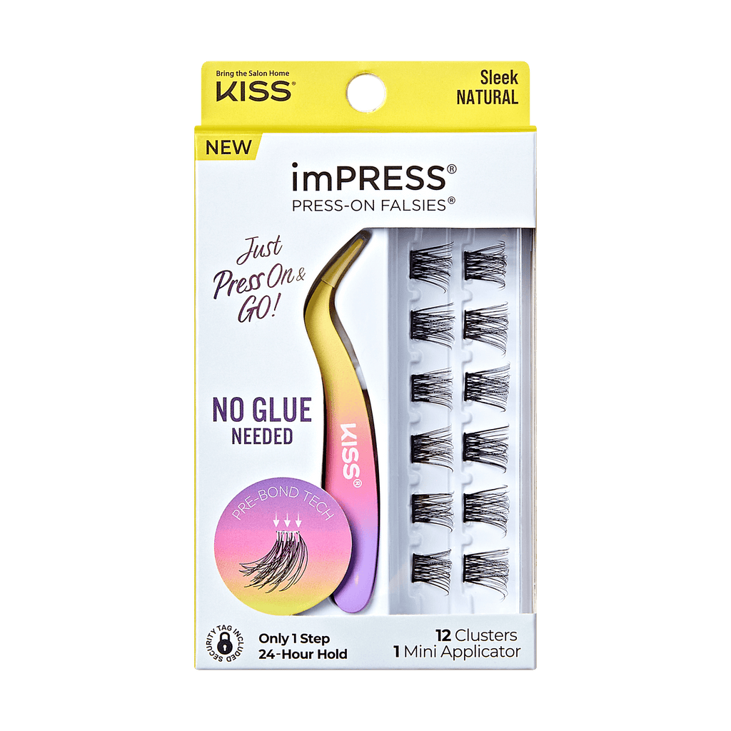 Impress Falsies Pre-Glued False Eyelashes Minipack - Sleek | 12 Lash Clusters, With Mini Applicator, 12mm-14mm