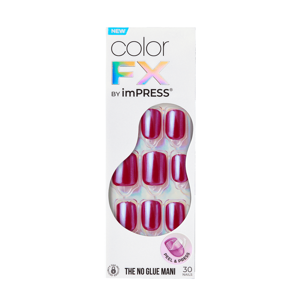 colorFX by Impress No Glue Fake Press On Nails - This City | Solid, Red, Short, Squoval, Manicure
